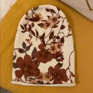 H&M cream and floral beanie.